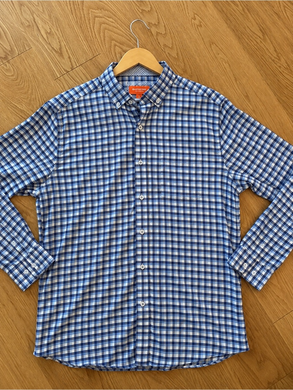 Johnston & Murphy Blue and White Plaid Button-Down Shirt